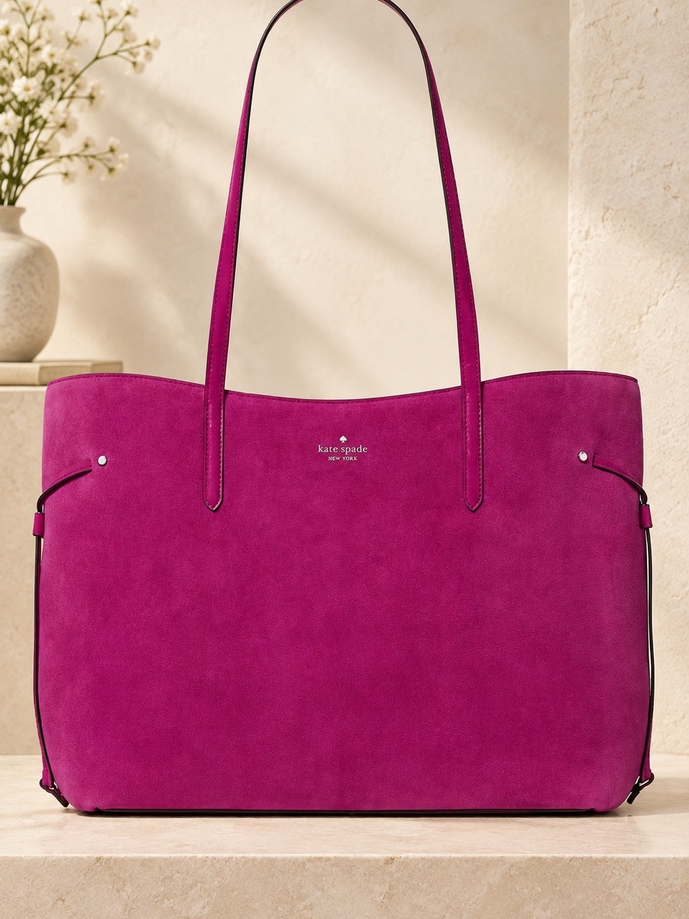 Kate Spade New York Cleo Suede Leather Large Tote Bag, Beet NWT